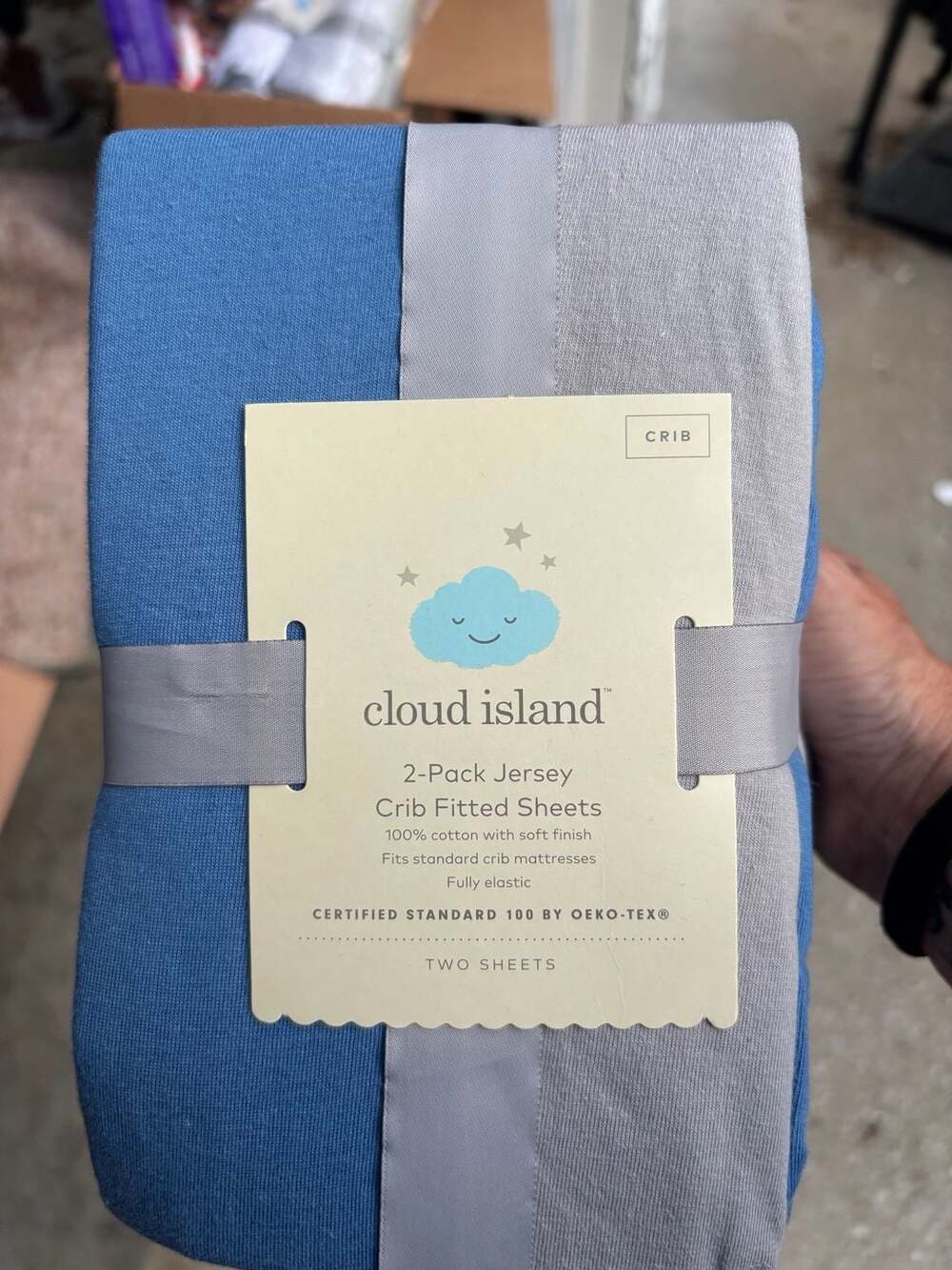 Cloud Island 2-Pack Jersey Crib Fitted Sheets Brushed Nickel and Browser Blue
